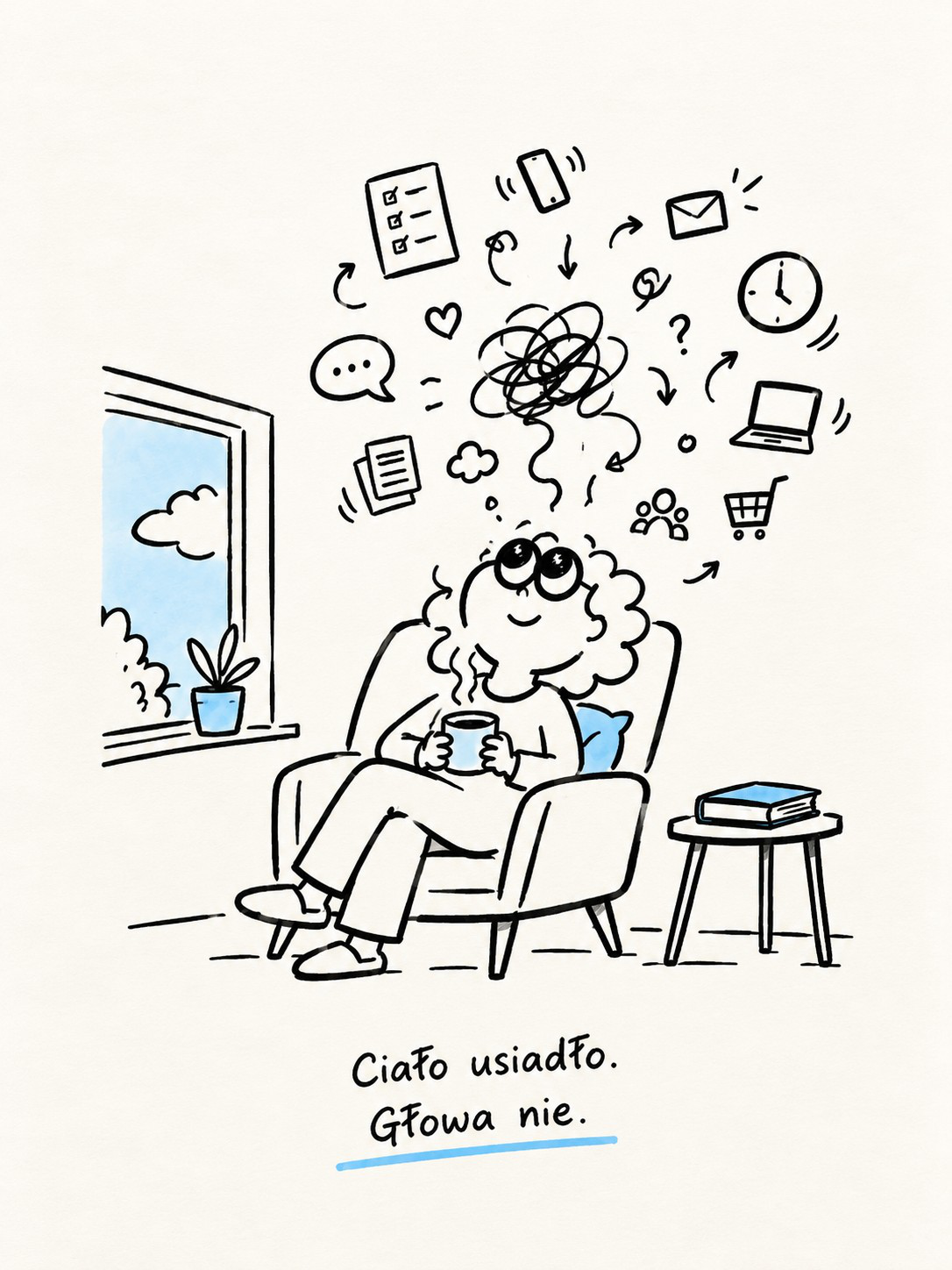 Ilustracja wewnętrzna — plan dnia z wpisem „Nuda" i podpisem „Czas na nudę".