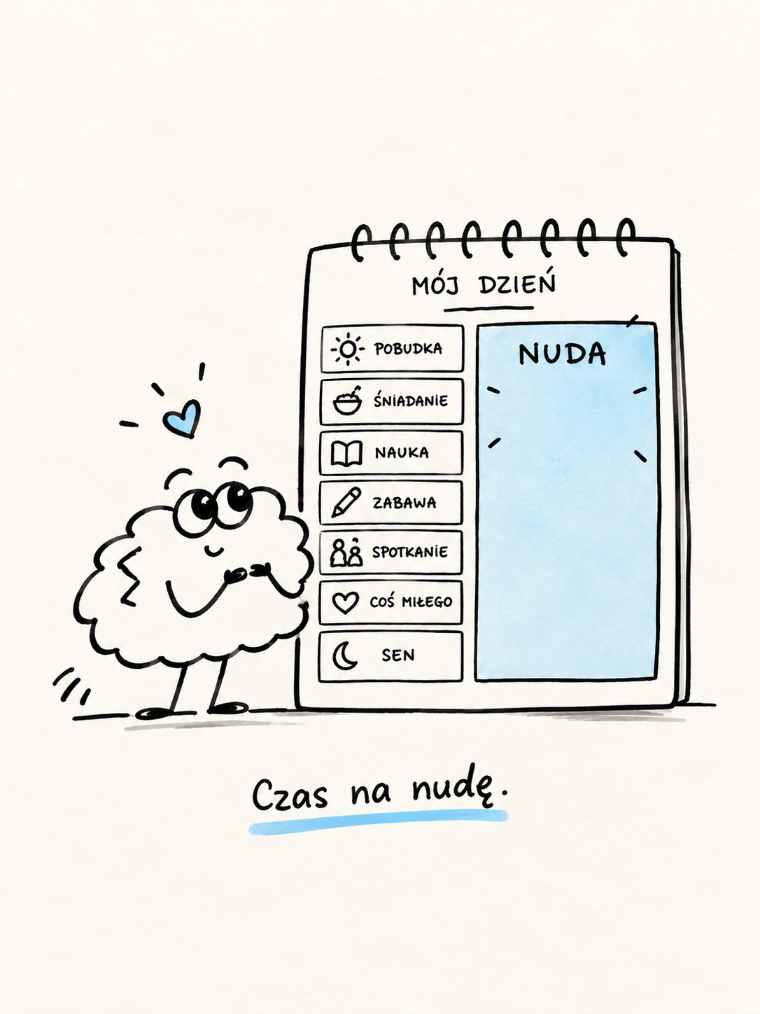 Ilustracja wewnętrzna — kalendarz z napisem „Zostaw dziurę".